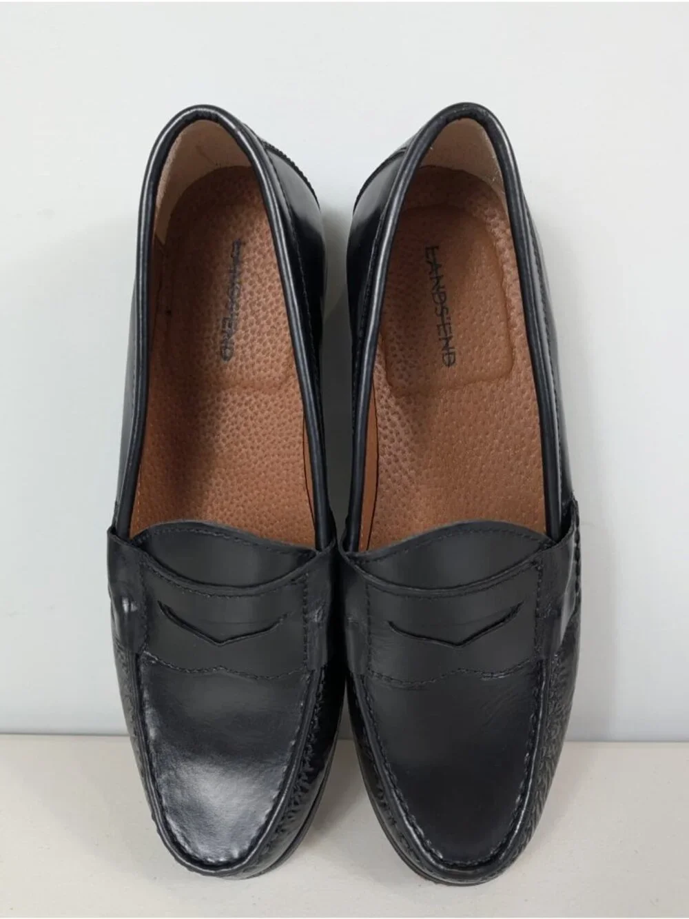 Land's End penny loafers in black leather men's size 11